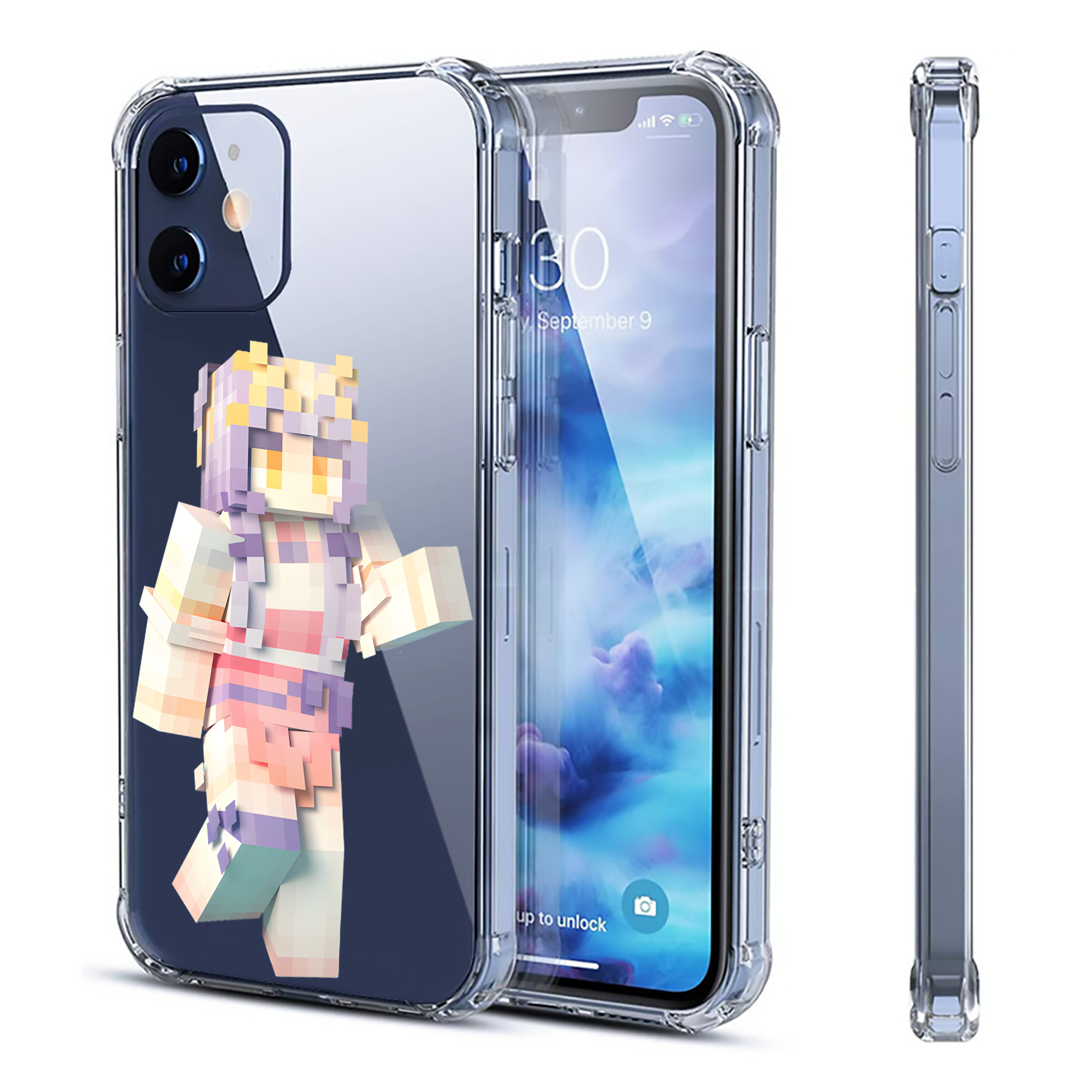 （画像用） マインクラフト ブロックの世界 Minecraft MC Block world 【iPhone 12シリーズ対応】透明スマホケース（クリアソフトケース）